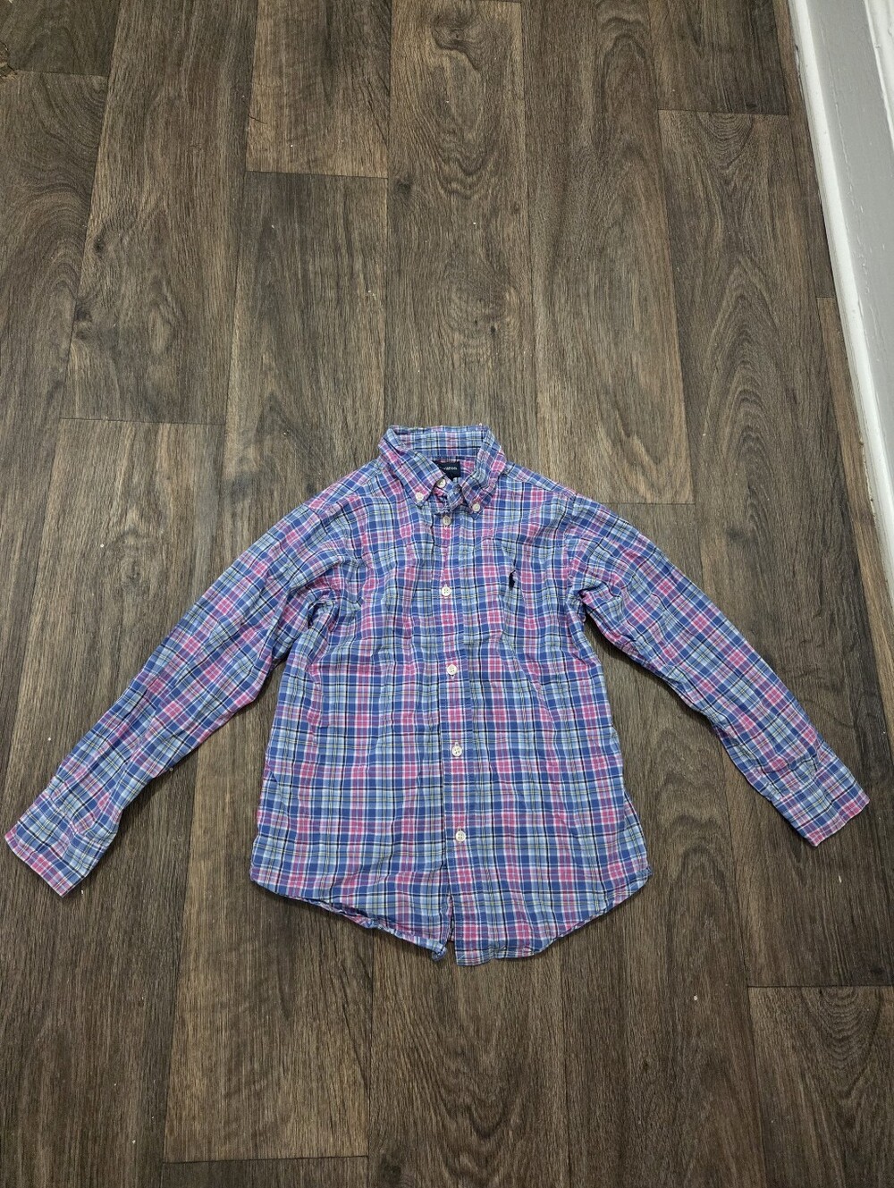 Ralph Lauren Boy's Size 6 Blue & Pink Plaid Button-Down Shirt